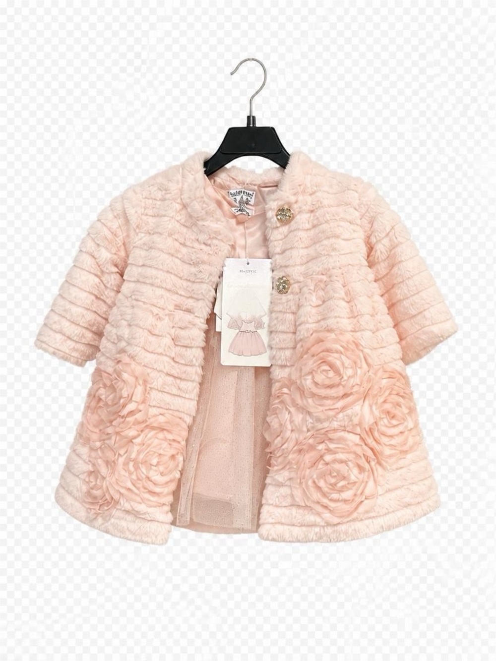 Blueberi Boulevard Girls' Light Pink Floral Faux-Fur Dress Coat